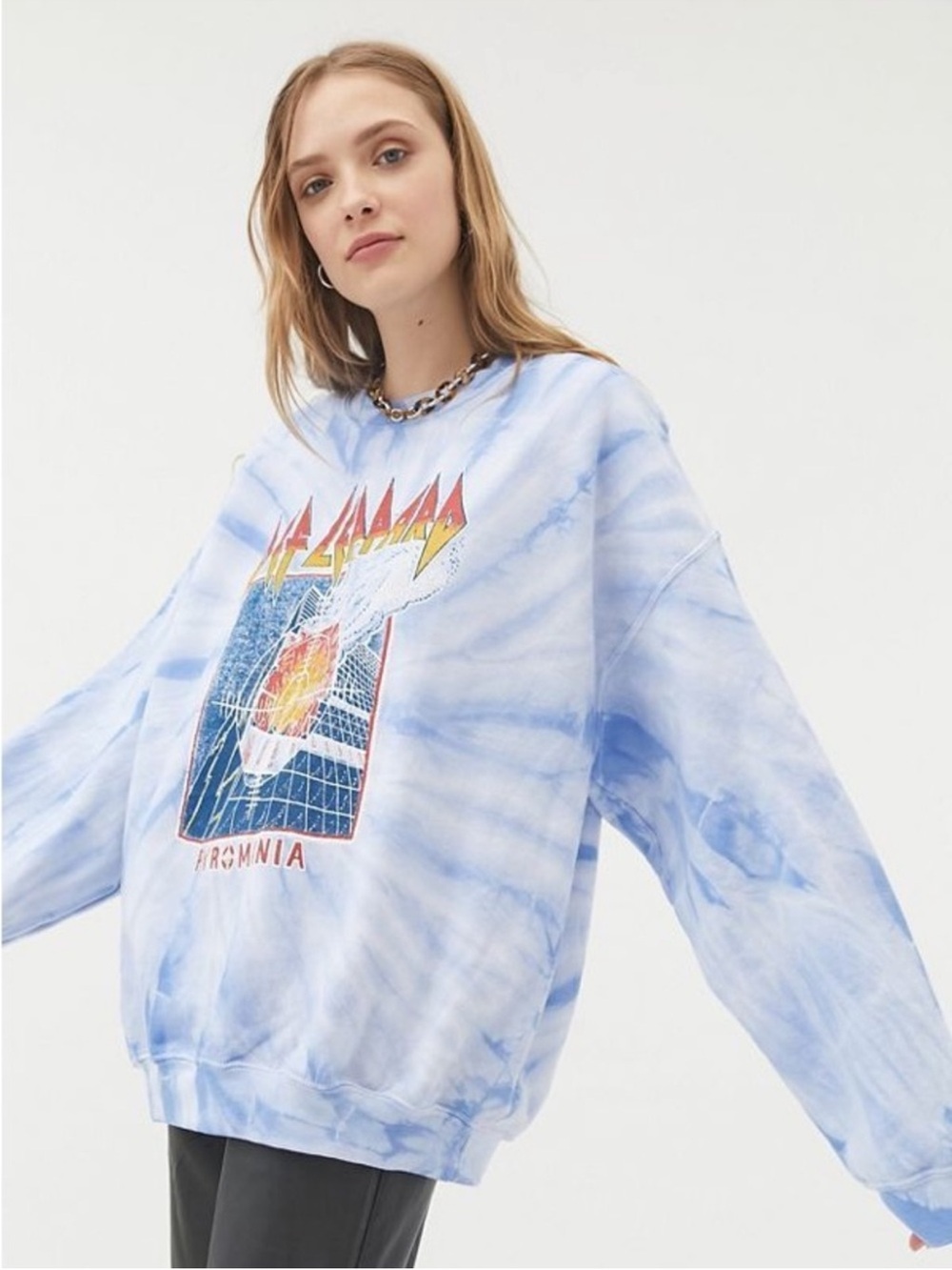 Urban Outfitters Light Blue Tie-Dye Graphic Sweatshirt with Multicolor Print